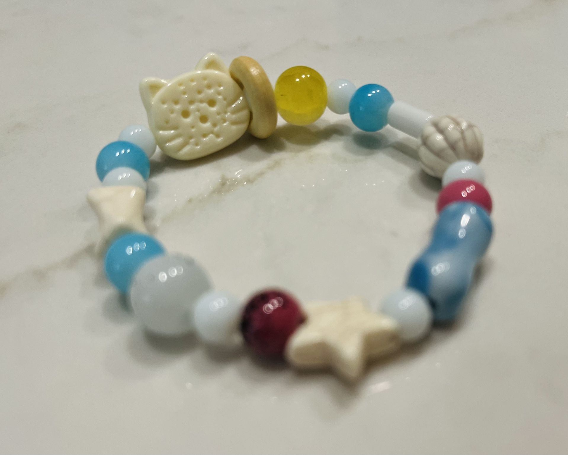 Colorful Beaded Bracelet with Cat Charm