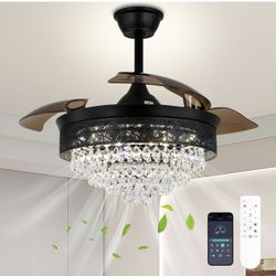 42" Modern Crystal Chandelier Ceiling Fan with Lights 