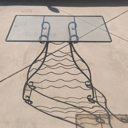 Vintage Wrought Iron Wine Rack Console Table – 15 Bottle Capacity