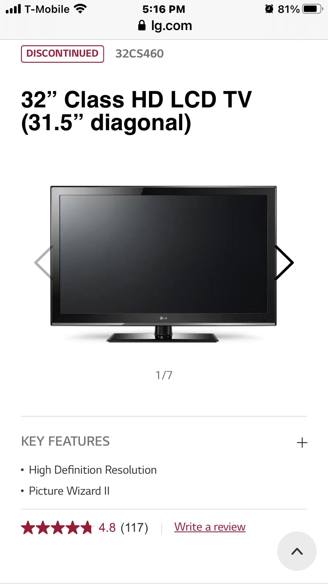 LG Tv 32 32” Class HD LCD TV (31.5” diagonal)