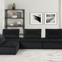 New Black Modular Sectional Sofa - Black Velvet Modern Sectional Sofa  4pc Set - Free Delivery ✅ 