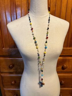 Multicolor Glass Bead Rosary Necklace