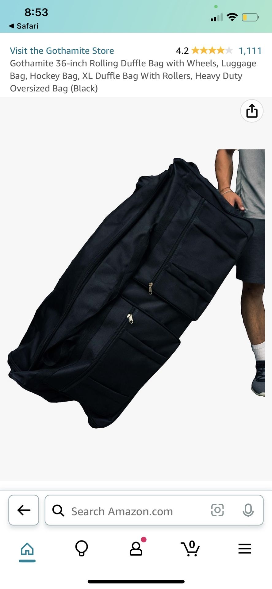 Gothamite 36-Inch Rolling Duffle Bag with Wheels, Luggage Bag, Hockey Bag, XL Duffle Bag with Rollers, Heavy Duty Oversized Bag (Black)