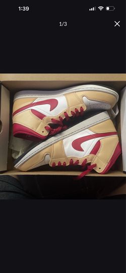 Nike Air Jordan 1 Mid Light Curry Cardinal Red Size 11