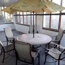 Porch/Patio Table, 6 Chairs and Umbrella