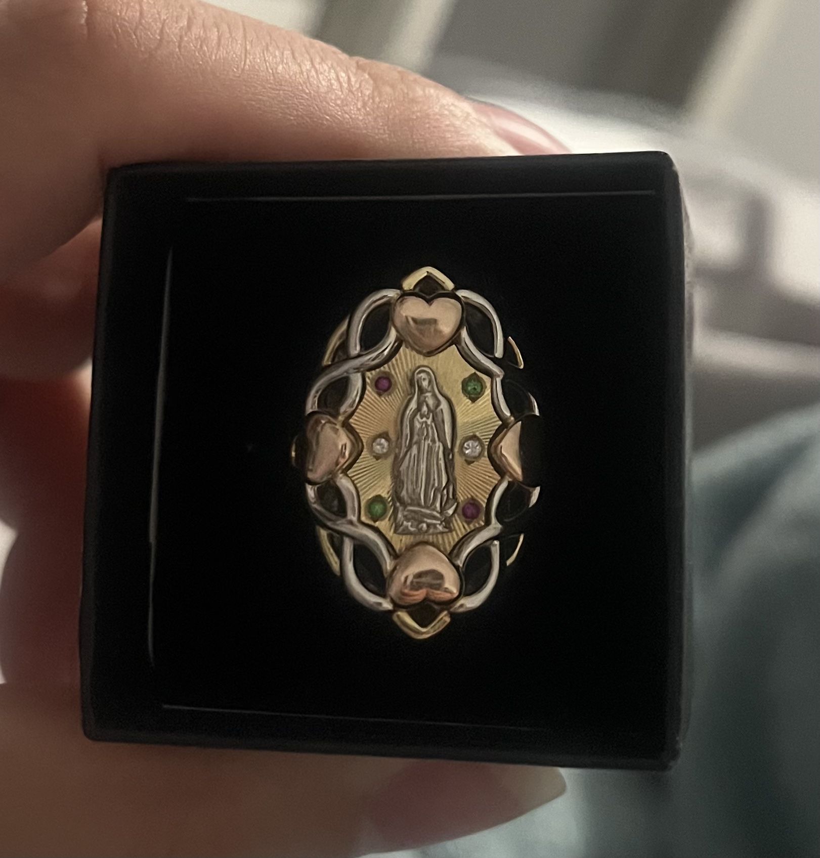 14K Tri-Color Gold Virgen de Guadalupe Ring – Religious & Elegant