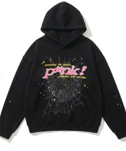 Sp5der x Pink! Black Graphic Hoodie
