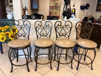 set of 4 heavy antique brass rustic design bar stool