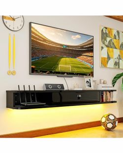 Real Relax 55" Floating TV Stand with Led Lights, High Gloss Modern Entertainment Center Media Console with Storage, 55 inch Wall Mounted TV Shelf for