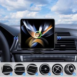 GOUNULI Three Coils Wireless Car Mount Charger Mirror Holder for Samsung Galaxy Z Fold 4/3/S22 Ultra/iPhone 14 Pro Max/Google Pixel 6 Pro with Cooling