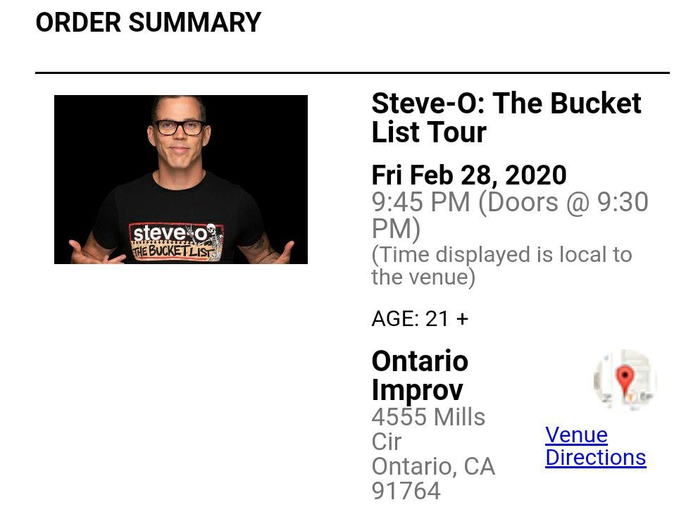 Steve-O The Bucket List Tour (1 ticket only)