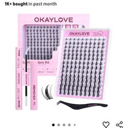 OKAYLOVE Manga Lash Clusters with Spikes, LIRA 8-18mm DIY Cluster Eyelash Extensions Kit, 140pcs CC Curl Clear Band Individual Lashes with Lash Bond a