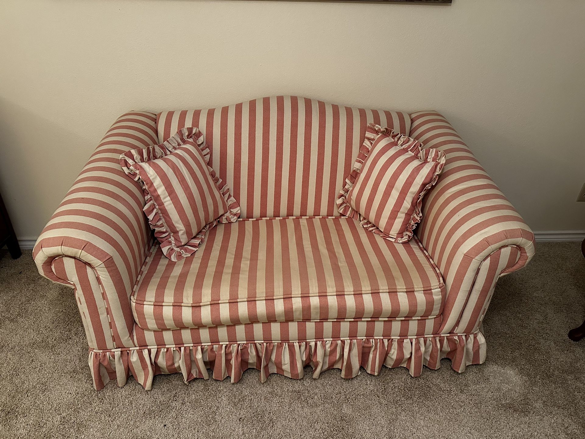 Pink/White Striped Loveseat