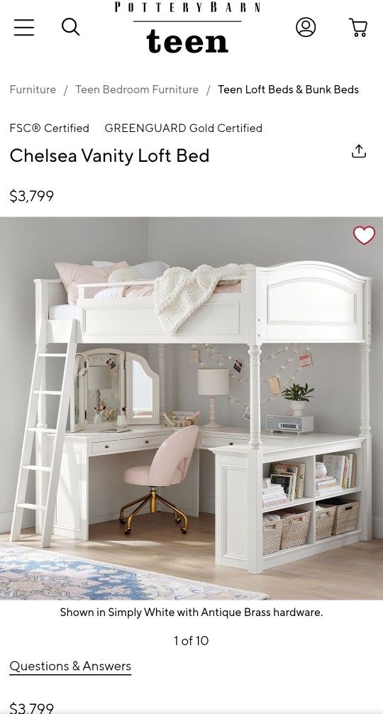 High End Pottery Barn Loft Bunk Bed Full Size Chelsea White