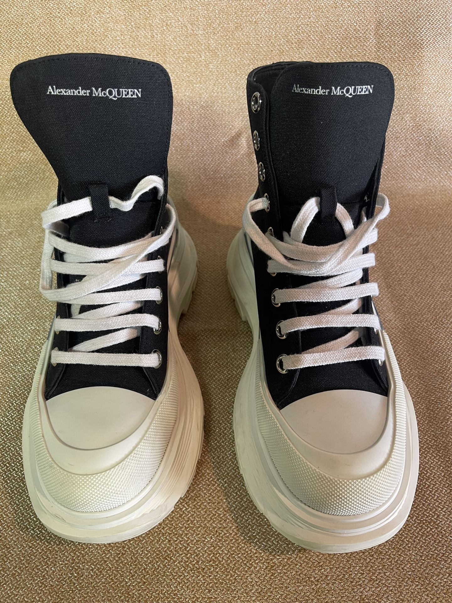 Alexander McQueen Women's Tread Slick Boot in Black/White Size 38