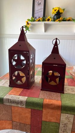 Rustic Red Metal Star Lanterns Set of 2