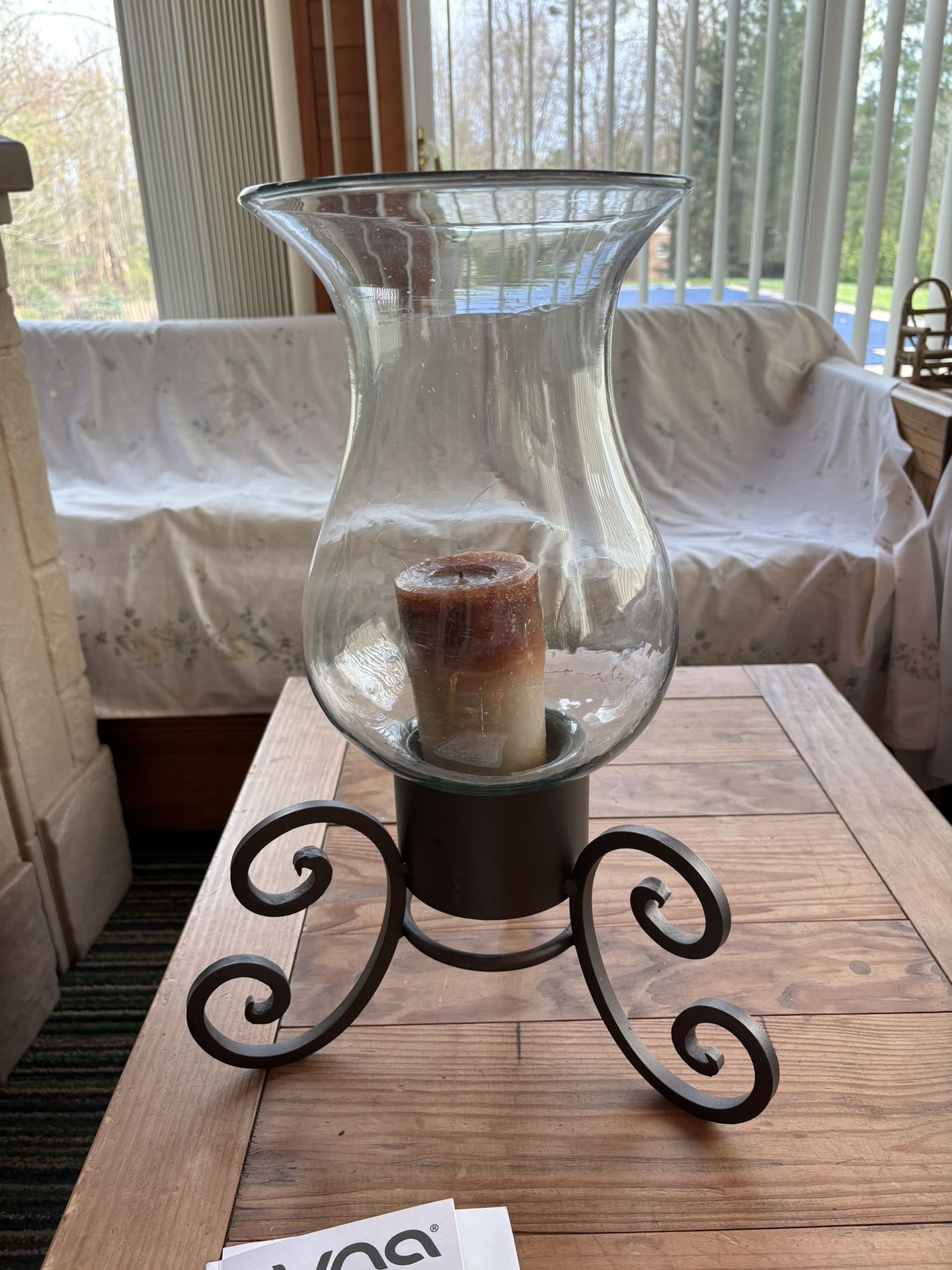 Candle Holder With Hurricane Glass - Large