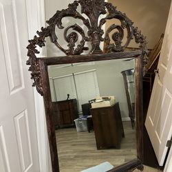 Highly Carved Vintage Asian Wooden Mirror