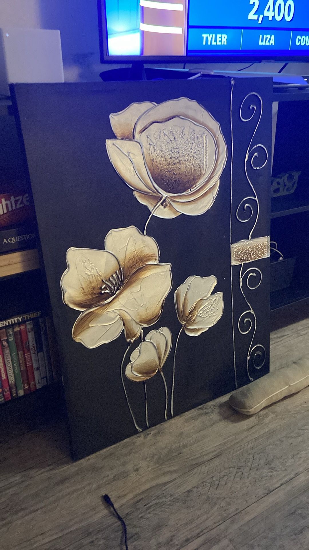 Wall Art Gold And Black Flowers