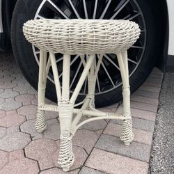 NOW ONLY $25 EACH.  Vintage Antique White Wicker Stool Table.   Bamboo MCM Magazine Rack.  Or Rattan Child’s Chair Plant Stand. 