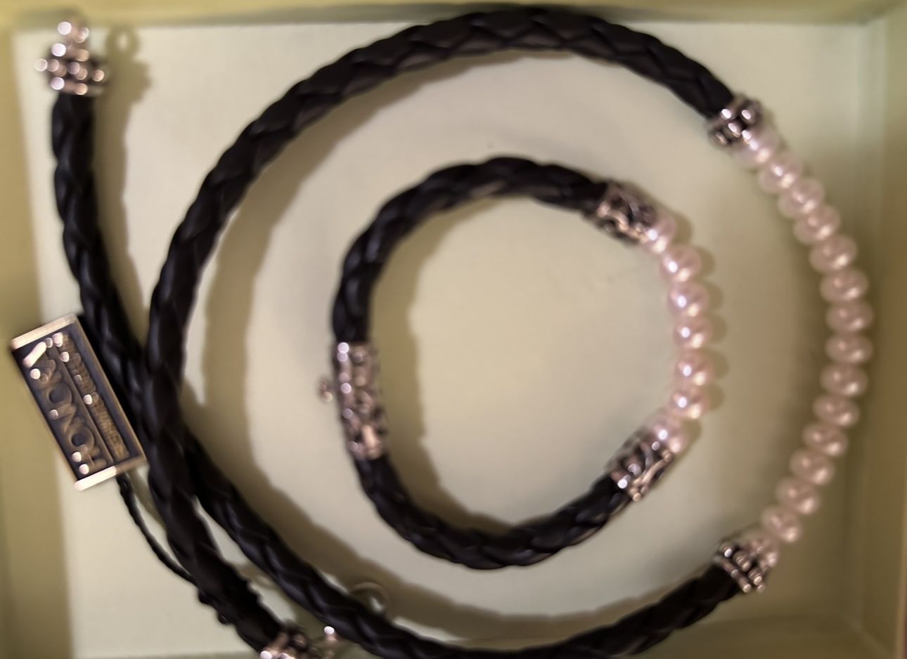 NWT Honora Leather And Pearl Necklace/Bracelet Set