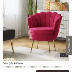 2- Modern Velvet Barrel Accent Chair – Fuchsia Pink w/ Gold Legs