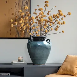 Ocean Blue Round Tall Ceramic Vase, 15.8"H ，D2594