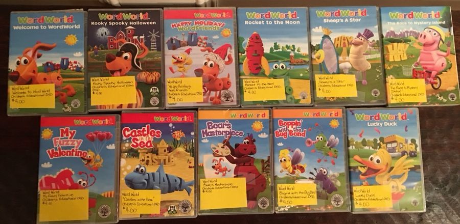 WordWorld Children’s Educational DVD’s $4 each or $40 for All 11 DVD’s Exact Cash Only From a Smoke Free Home