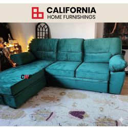 Velvet Reversible Sleeper Sectional Sofa