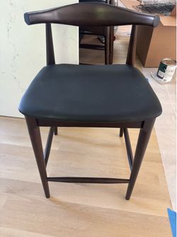 One (1) New Counter Height Stool - Black Faux Leather and Walnut