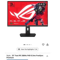 ASUS ROG Strix 25" (24.5" viewable) Gaming Monitor(XG259QNS) - Full HD, 380Hz, 0.3ms, Fast ips