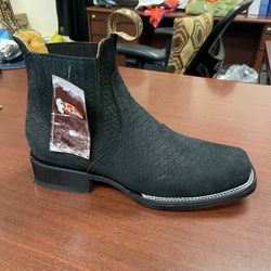 Botines De Piel Punta Cuadrada Para Hombre 