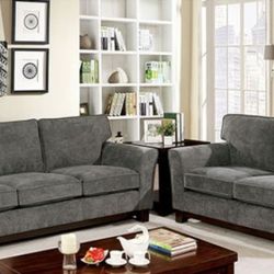 Brand New Dark Grey Transitional Style Sofa & Loveseat 