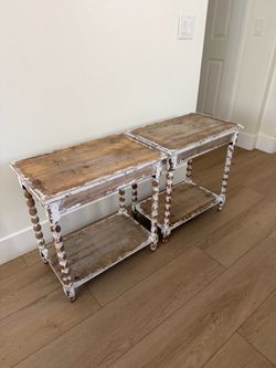 Pair of Rustic Wood Side Tables with Bobbin Legs