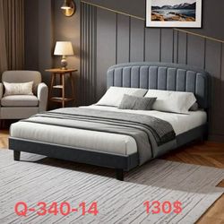 （Q-340-14）Queen Bed Frame, Velvet Upholstered Platform with Adjustable Headboard（130$each）