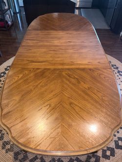 Large Oak Wood Dining Table with Leaf