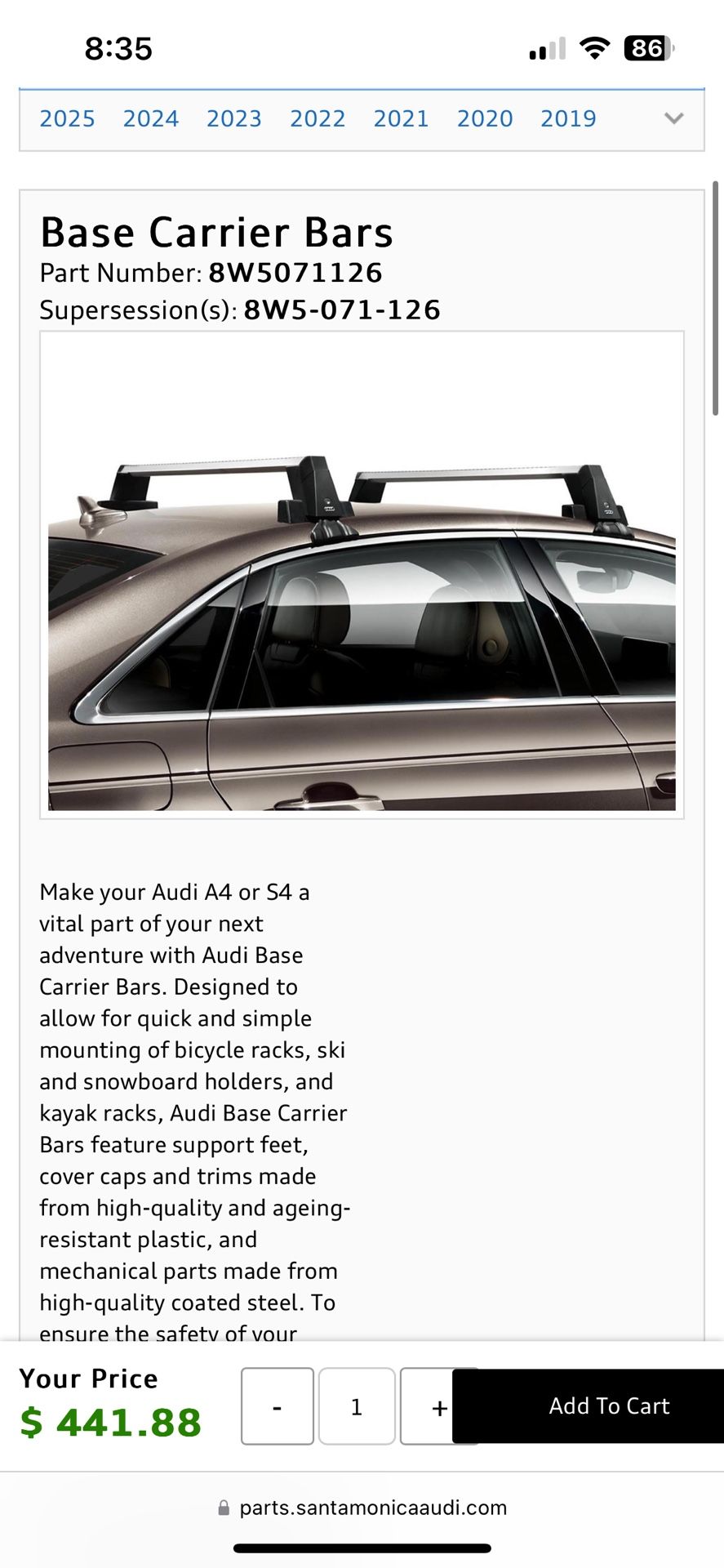 OEM ROOF RACKS - AUDI A4 B8/8.5 - used once