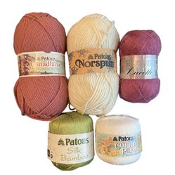 Patrons yarns, assorted colors, 5 knitting crochet yarns, NEW.