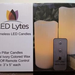 Flameless Candles, Battery Powered Candle Set, 2 Ivory Wax Amber Yellow Flickering Flame Pillars with Remote for Weddings, Parties & Mother's Day Gift