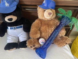 A Pair Of Build A Bear Bears With Dodgers Outfits 