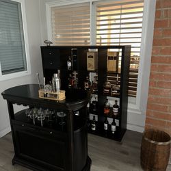 Black Bar Cart & 16 Shelf Cabinet