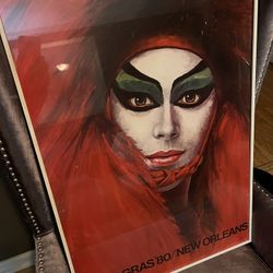 31.5”x22.25” VINTAGE 1980 Larry $ Harris Mardi Gras New Orleans framed print p/u Jamison PA 