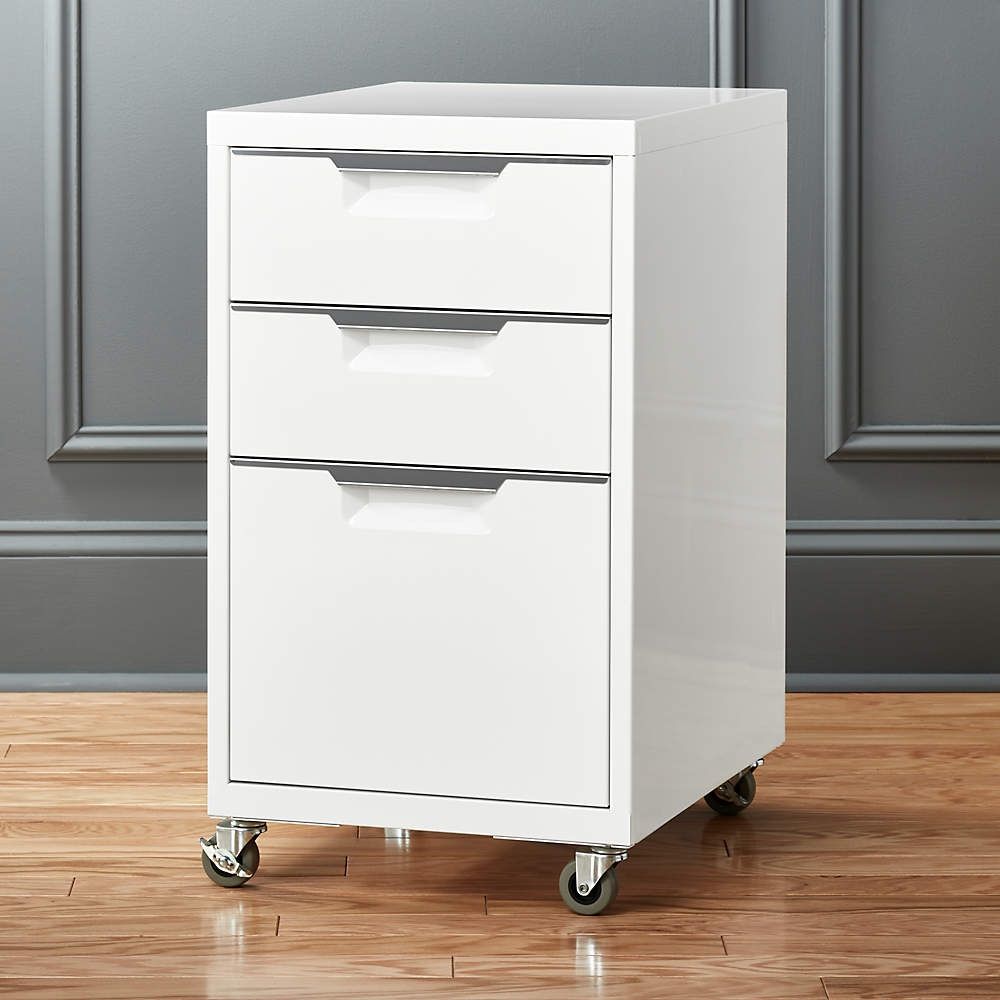 TPS WHITE CB2 METAL 3-DRAWER FILE CABINET ON WHEELS