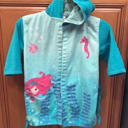 Mermaid Princess Terry Cloth Beach, Pool, Shower Cover Up Robe Size 7/8