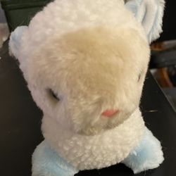 Stuffed White Lamb With Blue Ears & Feet, Pink Nose