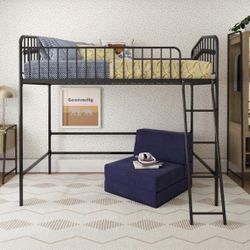 Metal Twin Loft Bed, Black