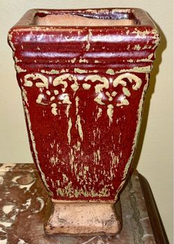 Distressed - Style Square Ceramic Pottery Flower Vase / Planter
