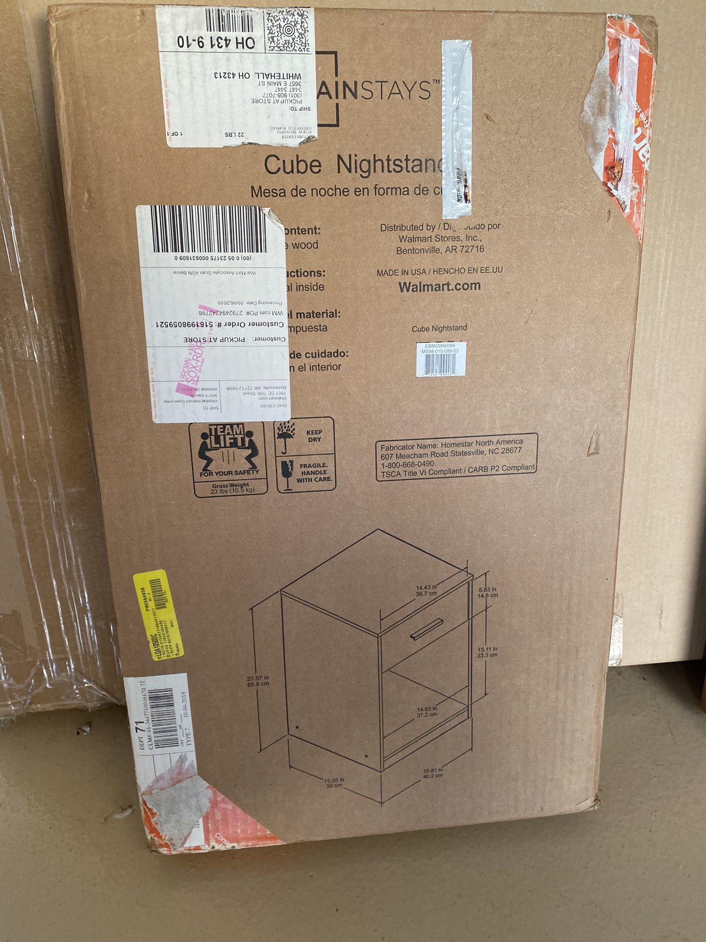 Black Cube Nightstand - Mainstays - New