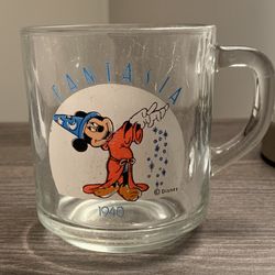 Disney Fantasia 1940 Mickey Mouse Clear Glass Coffee Tea Cup Mug