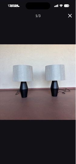 One Set Of 2 Black Heavy Metal Table Lamps From Crate And Barrel